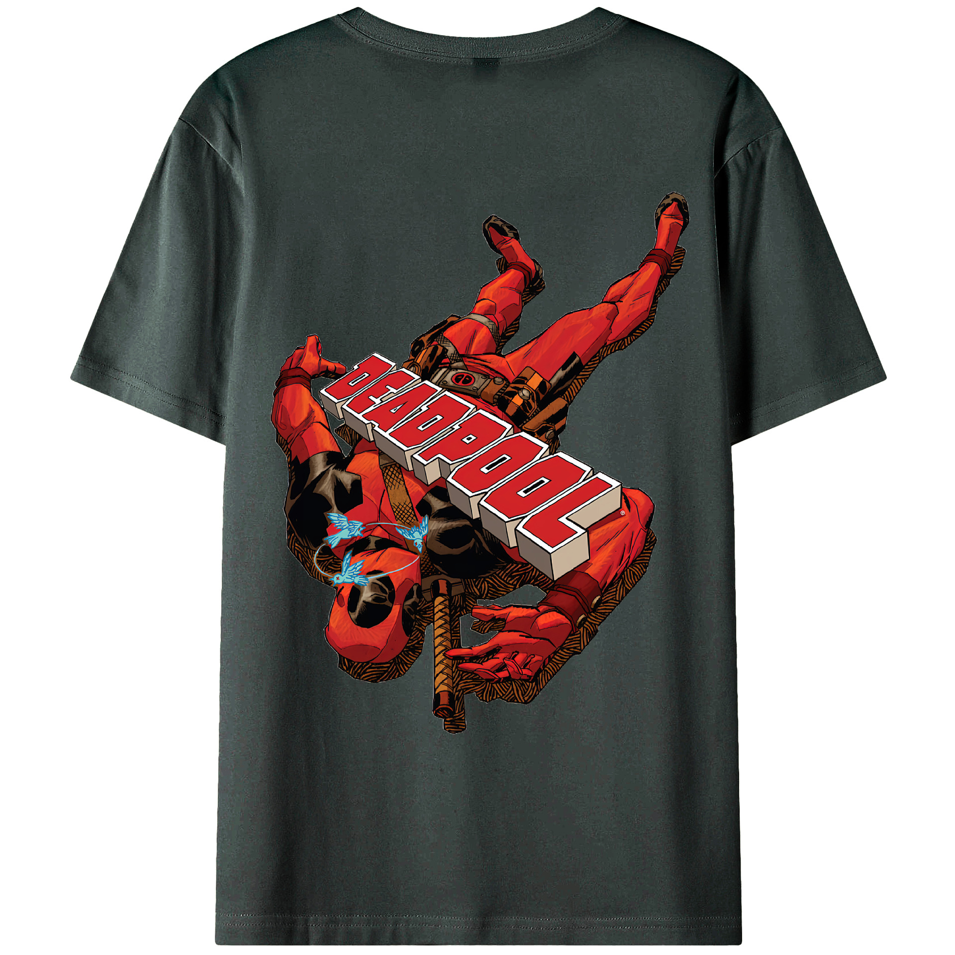 （画像用） Deadpool デッドプール 綿100％ メンズ半袖Tシャツ（バックプリント） 通気性